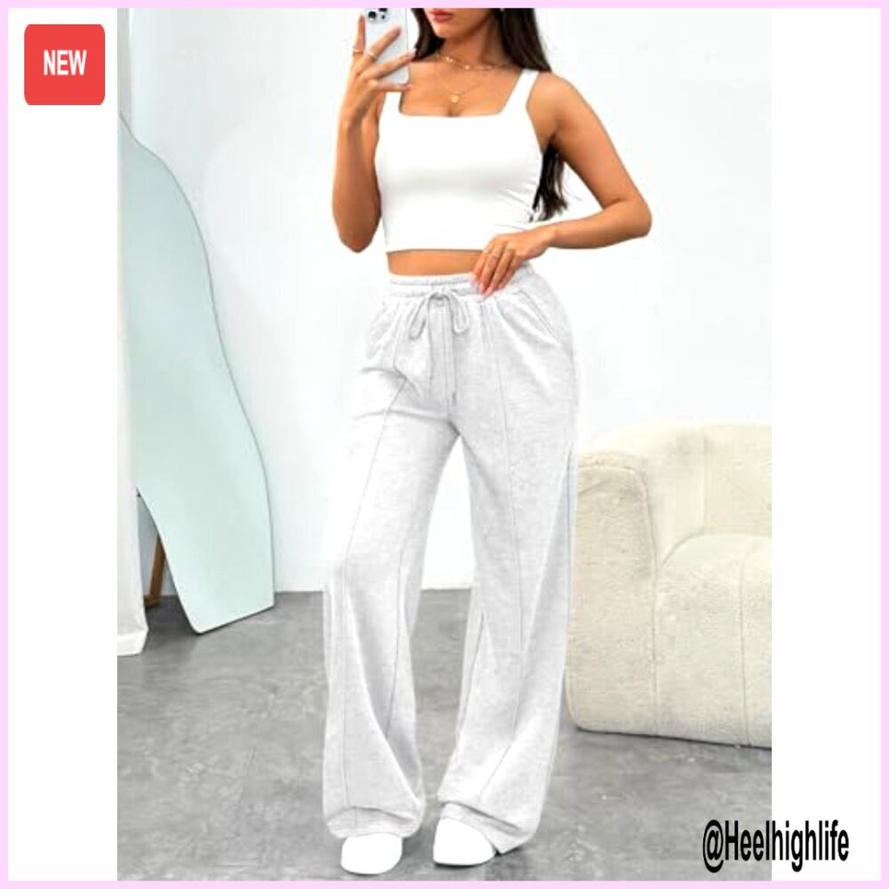 Wide Leg Sweatpants High Rise Barrel Lounge Track Pants Comfy Joggers - Picture 6 of 6